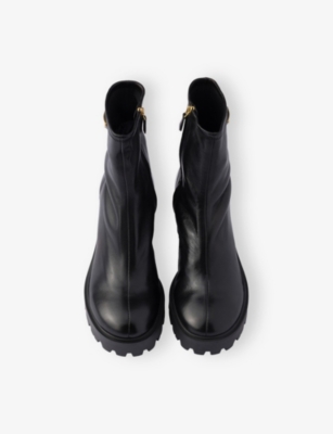 Prada Stretch Leather Platform Ankle Boots In Multi