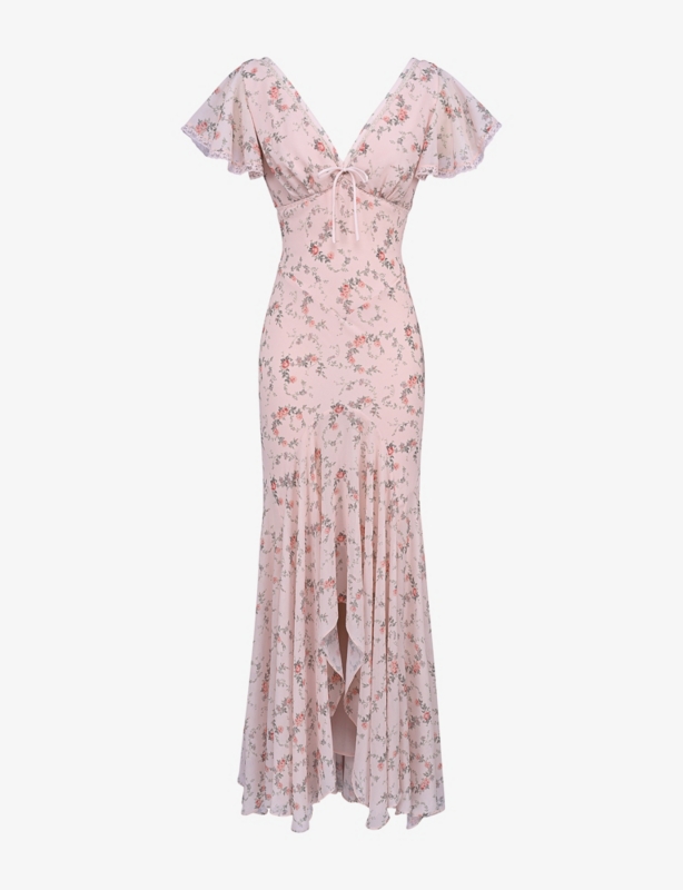 Amina Rose-Print Georgette Maxi Dress