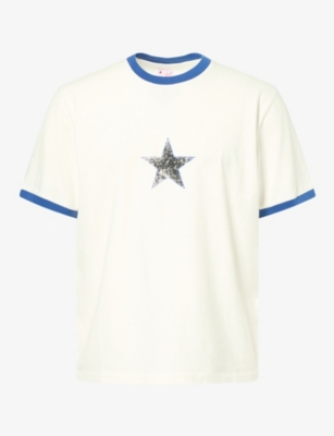 Twojeys Mens White Single Star Two-tone Graphic Cotton-jersey T-shirt Xl