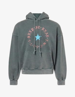 Twojeys Mens Black Keep It Real Studded Graphic Cotton-jersey Hoody