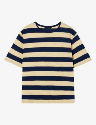Whistles Womens Wide Stripe-print Cotton T-shirt Blue Xs