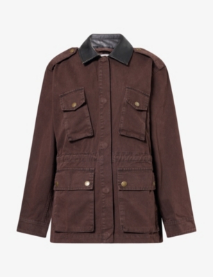Good American Womens Espresso The Field Contrast-collar Cotton Jacket In Brown