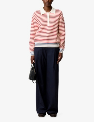 CLAUDIE PIERLOT: Striped Polo-Neck Knitted Jumper