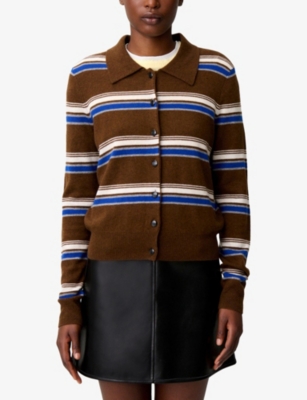 CLAUDIE PIERLOT: Striped Knitted Wool and Cashmere Cardigan