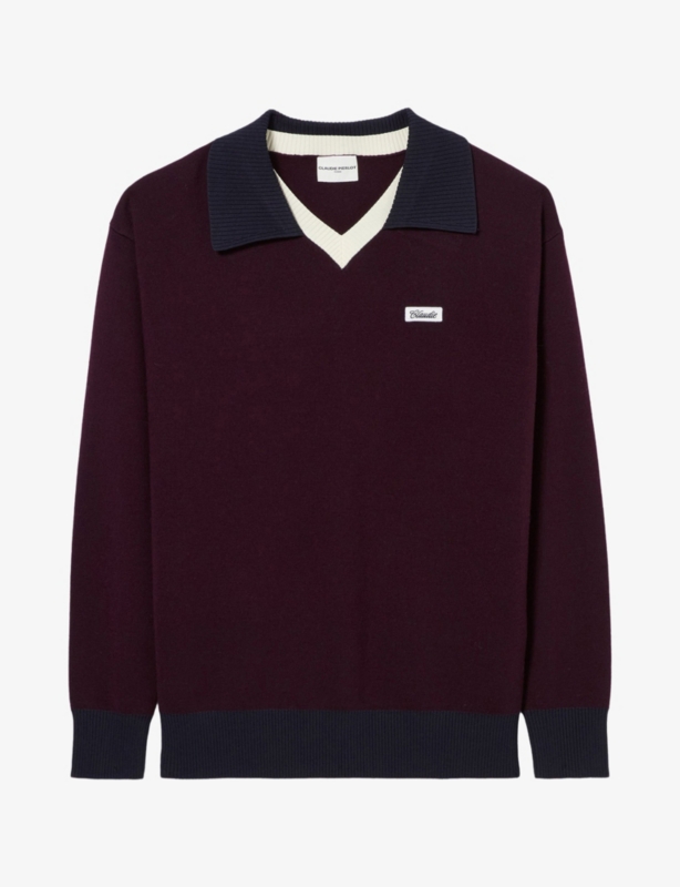 Layered-Collar Branded-Patch Wool-Blend Jumper