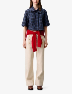 CLAUDIE PIERLOT: Checked Cropped Cotton Shirt