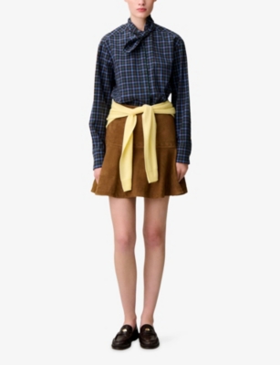 CLAUDIE PIERLOT: Checked Tie-Neck Cotton Blouse