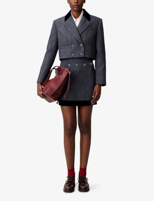 Double-Breasted Cropped Wool-Blend Jacket