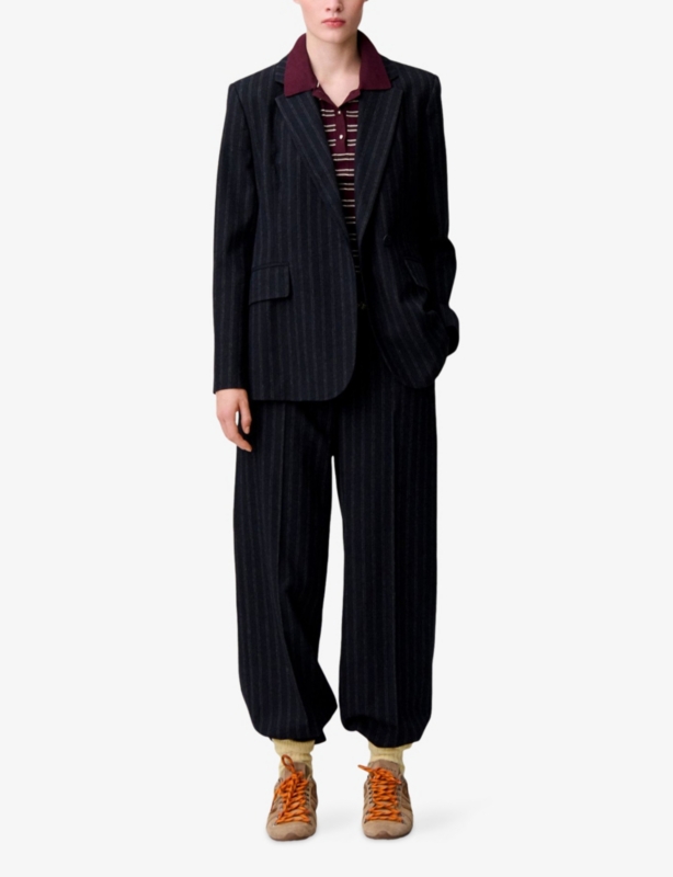 Striped Double-Breasted Wool-Blend Blazer