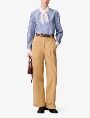 CLAUDIE PIERLOT: Checked Tie-Neck Cotton-Poplin Blouse