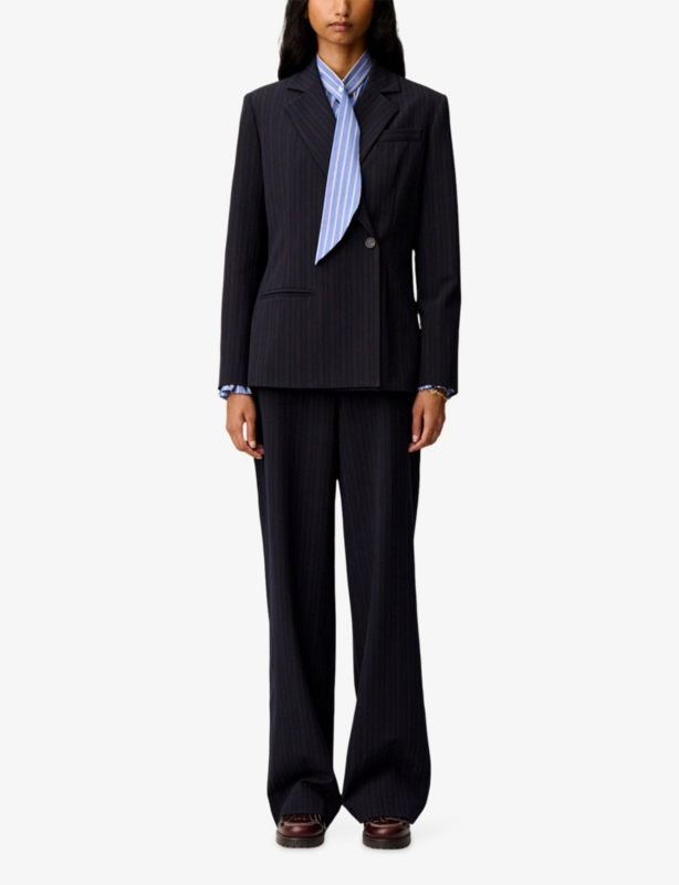 Striped Tailored-Collar Stretch-Woven Jacket