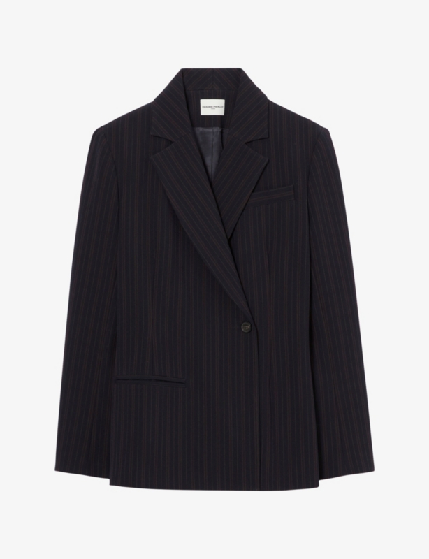 Striped Tailored-Collar Stretch-Woven Jacket