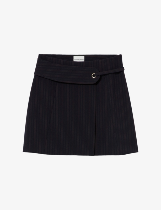 Wrap Belted-Waist Stretch-Woven Mini Skirt
