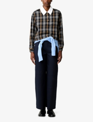 CLAUDIE PIERLOT: Collared Check-Print Stretch Cotton-Blend Blouse