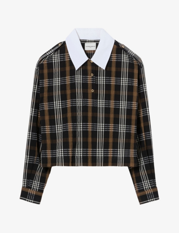 Collared Check-Print Stretch Cotton-Blend Blouse