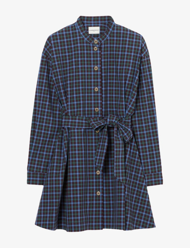 Checked Tie-Waist Cotton Mini Dress