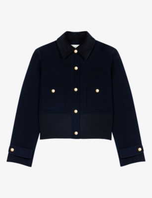 Maje Womens Button-embellished Double-faced Wool-blend Jacket Navy