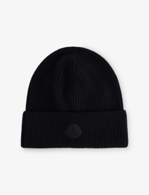 Mens Moncler Contrast Badge Wool Beanie