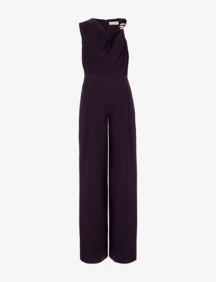 Phase Eight Womens  Avril Cowl-neck Satin Jumpsuit In Burgundy