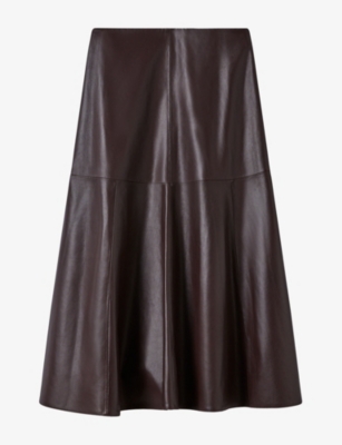 Whistles Womens Flared Leather Maxi Skirt Brown