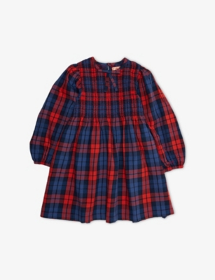 Tiny Cottons Kids' Hecked Long-sleeve Cotton Dress 2-10 Years Multicolo In Multicolor