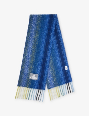 Vivienne Westwood Mens  Striped Fringed-hem Wool And Alpaca-blend Scarf In Multi