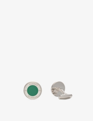 Dunhill Mens Lock Disc Silver Cufflinks Green