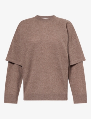 Darkpark Womens Troy Double-sleeve Cashmere And Wool Knit Jumper Brown