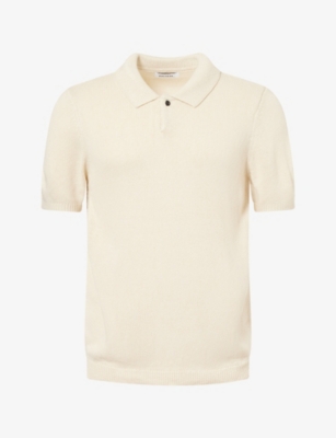 Nobl Mens Short-sleeve Ribbed Knit Polo Shirt Stone