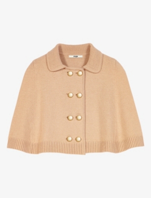 Maje Womens Collared Button-down Wool And Cashmere Blend Cape Beige