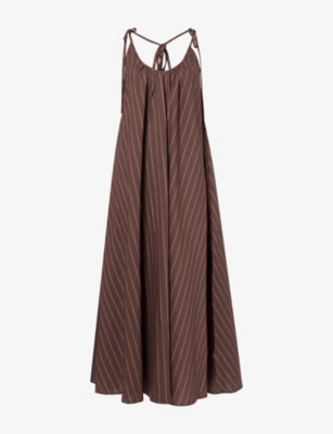 Dissh Womens Fable Stripe Tie Cotton-blend Midi Dress Choc