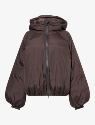Adanola Womens Funnel-neck Balloon Puffer Nylon Jacket Coffee Bean