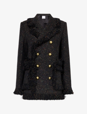 Sacai Womens  Double-breasted Tweed Wool-blend Jacket In Black