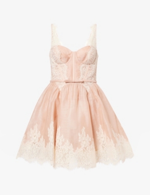 Zimmermann Womens Light Pink Valiant Lace-trim Linen And Silk-blend Mini Dress