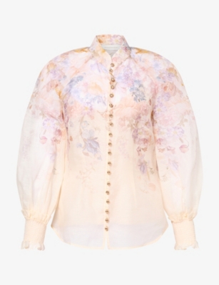 Zimmermann Womens Ascent Floral Linen-and-silk Top Cream Floral Xs