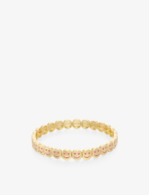 Lisa Gozlan Womens Happy Face Mini Heart-eye 18ct Yellow Gold-plated Brass Bracelet Yellow Gold / Magenta