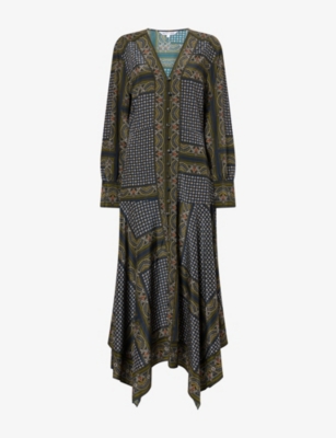 Veronica Beard Womens Skye Scarf-print Silk-blend Midi Dress Heritage Navy Multi