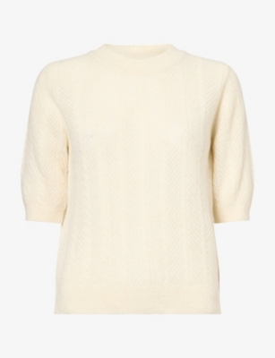 Veronica Beard Womens Shana Pointelle-knit Alpaca-blend Top Dove