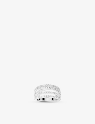 Apm Monaco Womens  Promesse Rhodium Plated Alloy And Cubic Zirconia Ring In White