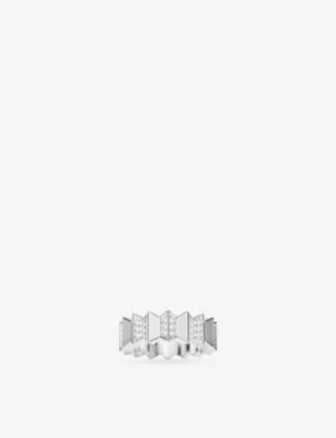 Apm Monaco Womens  Up And Down Rhodium Plated Alloy And Cubic Zirconia Ring In White