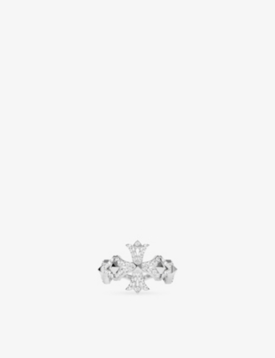 Apm Monaco Womens  Rock Rhodium Plated Alloy And Cubic Zirconia Ring In White