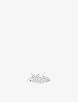 Apm Monaco Womens  Papillon Rhodium Plated Alloy And Cubic Zirconia Ring In White
