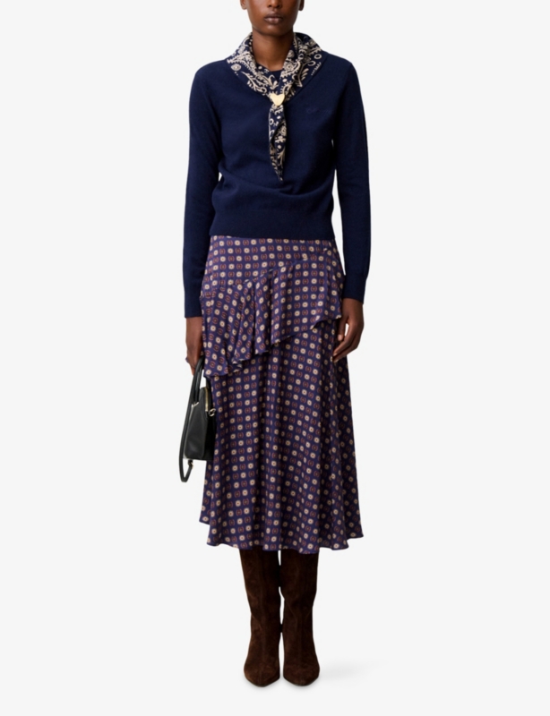 Removable-Scarf Wool and Cashmere-Blend Jumper
