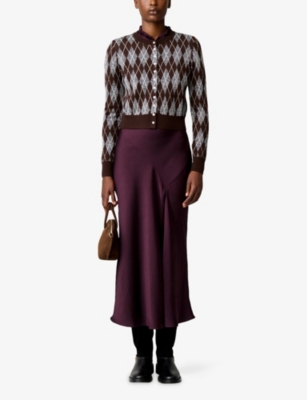 CLAUDIE PIERLOT: Argyle-Pattern Regular-Fit Metallic-Knit Cardigan