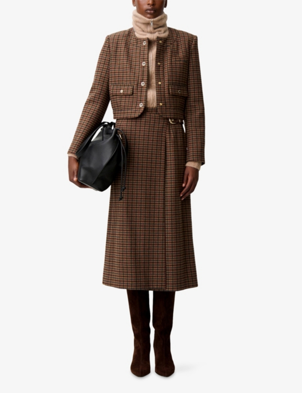 Checked Cropped Wool-Blend Jacket