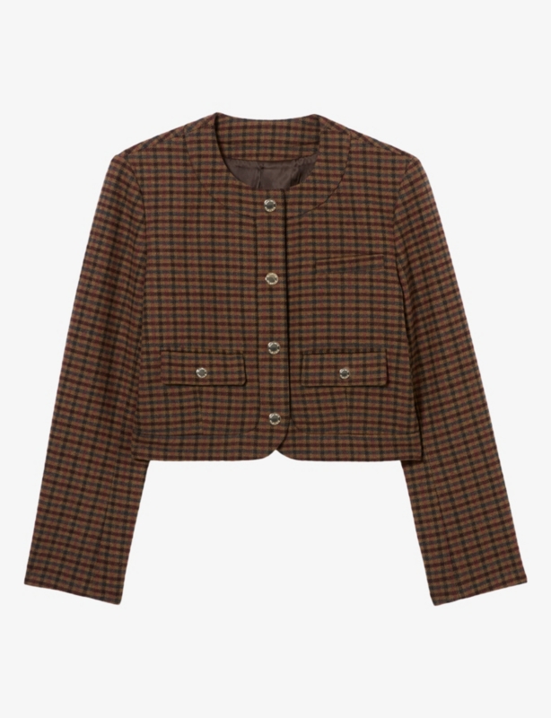 Checked Cropped Wool-Blend Jacket