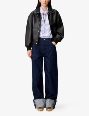 Claudie Pierlot  폴드 헴 와이드 레그 미드 라이즈 진