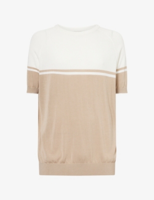 Raith Mens Riera Colour-block Knitted Top Beige/ecru Xl