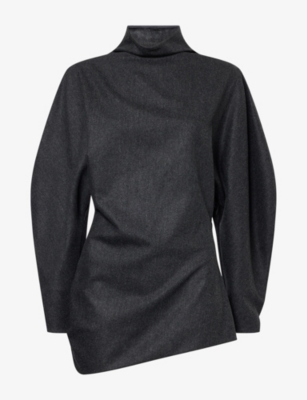 Khaite Womens Harlow Draped Wool And Cashmere Top Charcoal In Black