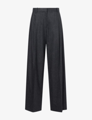 Khaite Womens August Pleated Wool Trousers Charcoal